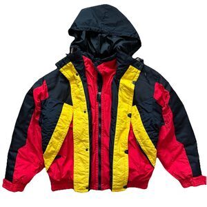 Vintage 90s Cima Ski Jacket Mens L Red Yellow Black Retro Snowboard Winter EXC